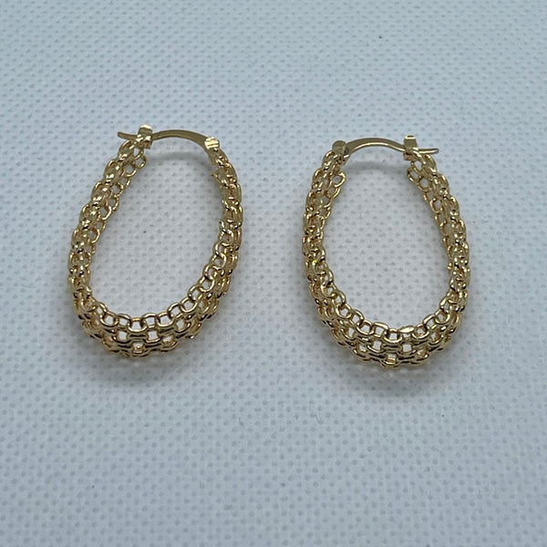 Gold Mesh Oval Cable Hoop Earrings Womens Lightweight Fashion Accessory New