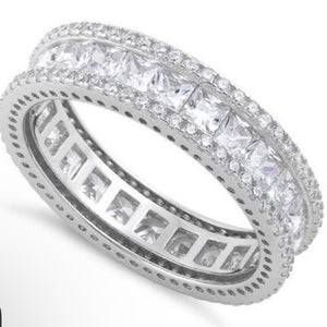 New Sterling Silver Eternity Princess Cut CZ Ring