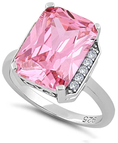 Sterling Silver Pink Radiant Cut CZ Ring New