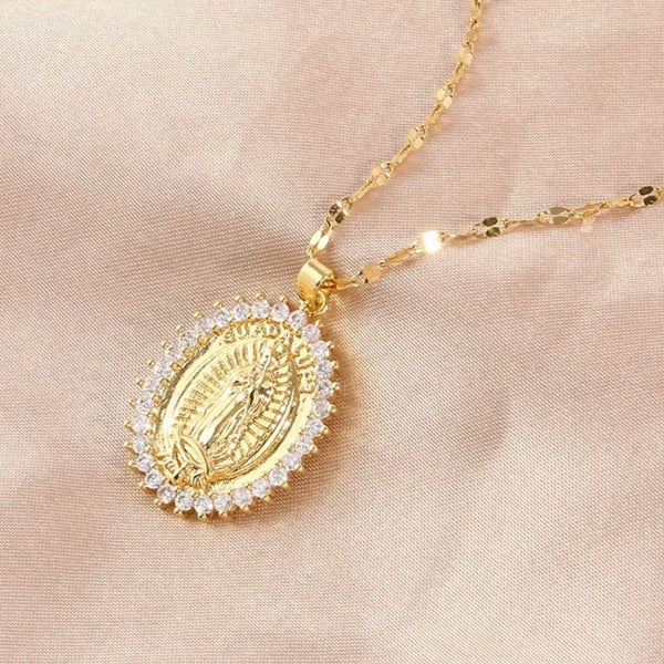 Virgin Mary Pendant Necklace Womens Lady Of Guadalupe Gold Chain New