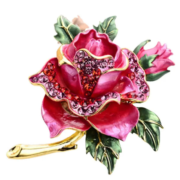 Crystal Rhinestone Rose Brooch Womens Enamel Fashion Floral Pin New