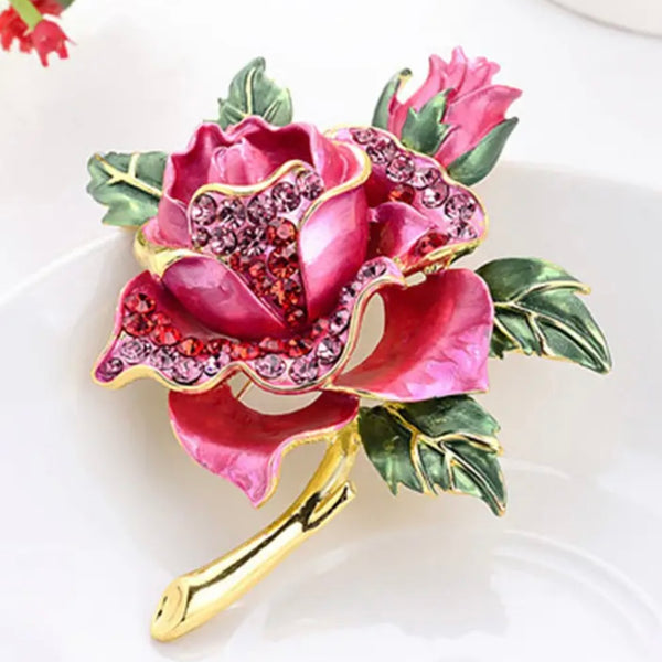 Crystal Rhinestone Rose Brooch Womens Enamel Fashion Floral Pin New