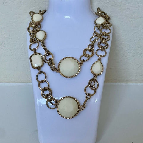 J. Crew Cream Medallion Wide Link Gold Toned Necklace Womens