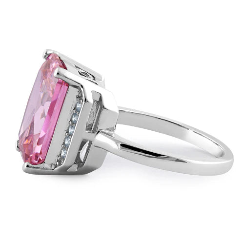 Sterling Silver Pink Radiant Cut CZ Ring New