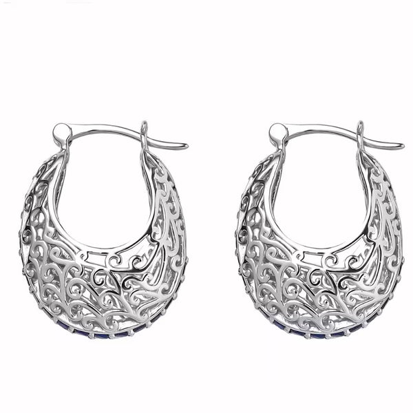 Blue Diamond 1.20 ctw Hoop Platinum Earrings