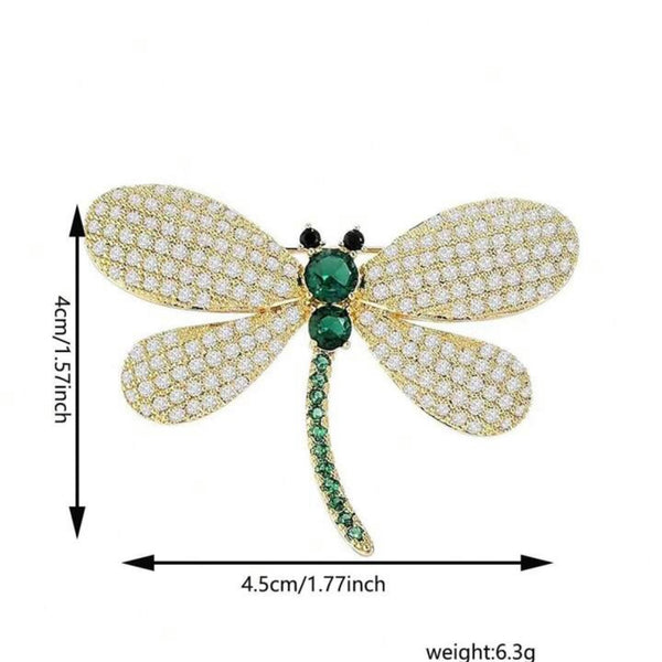 Green Crystal Dragonfly Brooch Womens Casual Rhinestone Statement Pin New