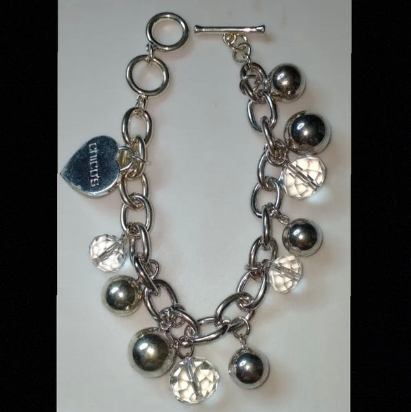 Vintage Chicos Heart Charm Bracelet Womens Link Chain Silver Ball & Beads New