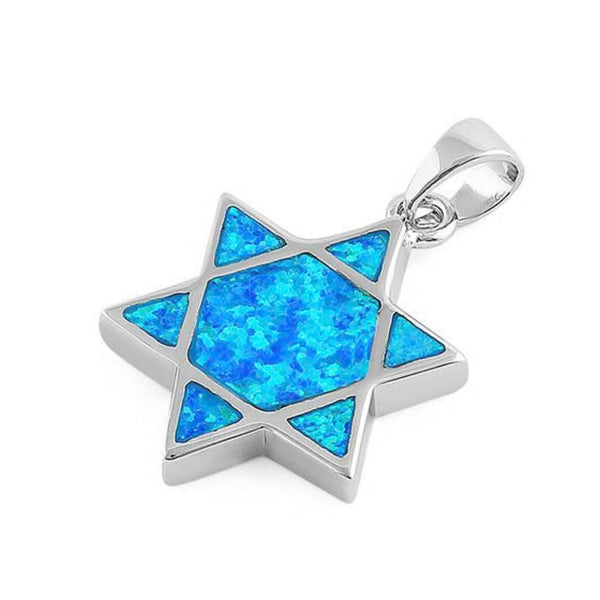 Sterling Silver Blue Lab Opal Star of David Necklace Pendant New