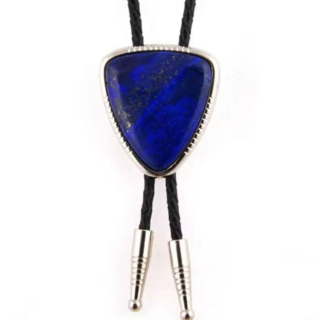 Triangle Blue Agate Stone Bolo Tie Mens Casual Western