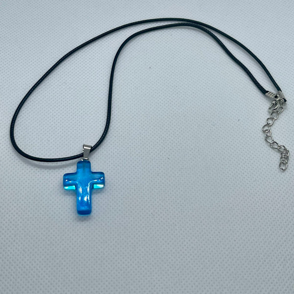 Blue Obsidian Stone Cross Necklace Womens Casual Boho Religious Faith Jewelry New