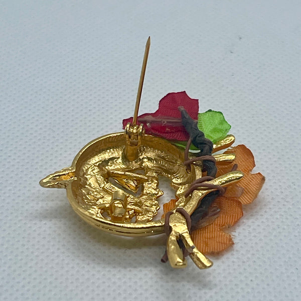 Vintage Gold Jack-O-Lantern Fall Halloween Crystal Pumpkin Brooch Pin