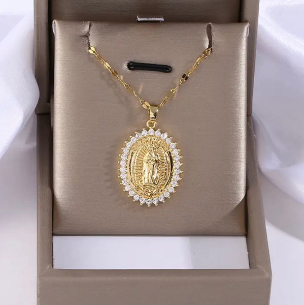 Virgin Mary Pendant Necklace Womens Lady Of Guadalupe Gold Chain New