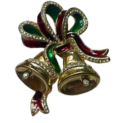 Holiday Jingle Bell Brooch Womens Avon 2015 Christmas Rhinestone Enamel Pin