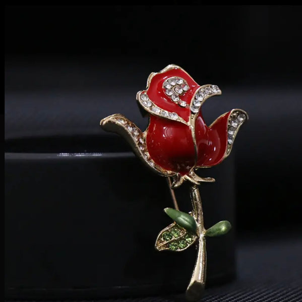 Crystal Rhinestone Rose Brooch Womens Enamel Fashion Pin New