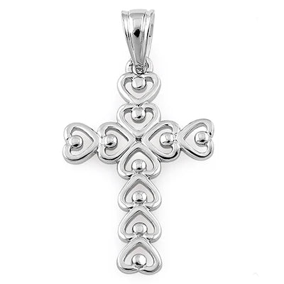 Sterling Silver Multiple Heart Shaped Cross Pendant New