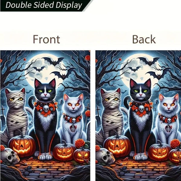 Halloween Double Sided Garden Flag 12x18 Inch Cats Pumpkins