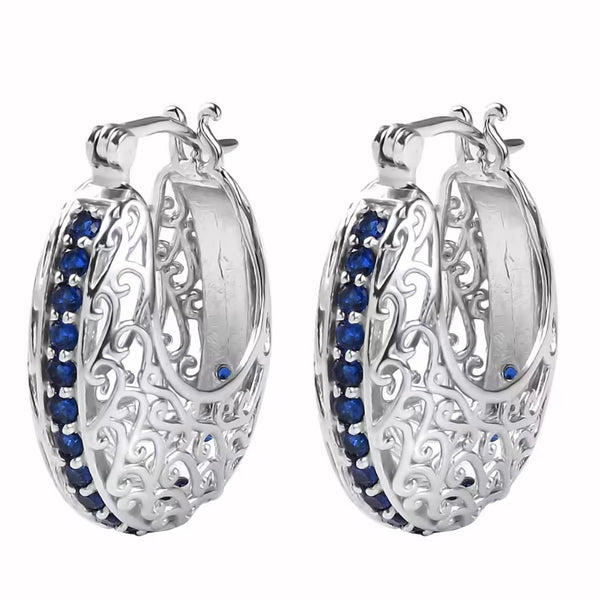 Blue Diamond 1.20 ctw Hoop Platinum Earrings