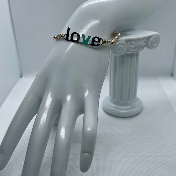 Italian Sterling Silver Spiral Rose Gold Plated Ball Beaded “Love” Bracelet