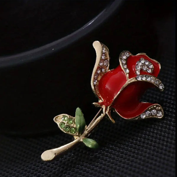 Crystal Rhinestone Rose Brooch Womens Enamel Fashion Pin New