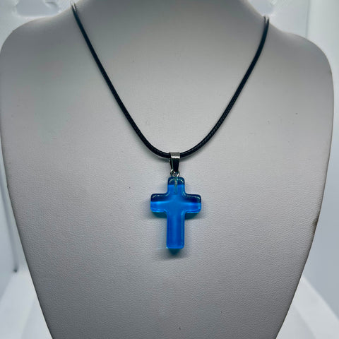 Blue Obsidian Stone Cross Necklace Womens Casual Boho Religious Faith Jewelry New