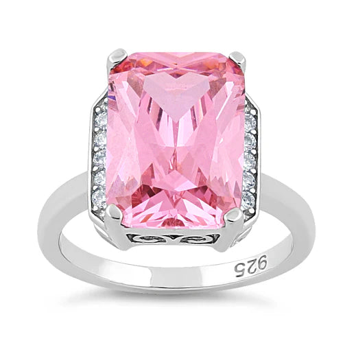 Sterling Silver Pink Radiant Cut CZ Ring New