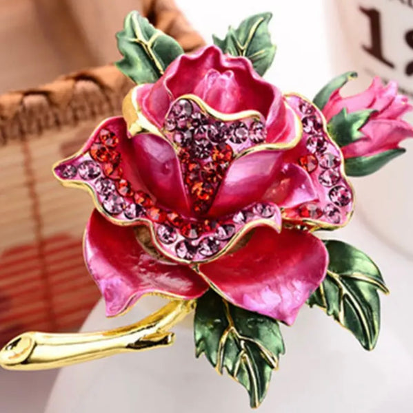 Crystal Rhinestone Rose Brooch Womens Enamel Fashion Floral Pin New