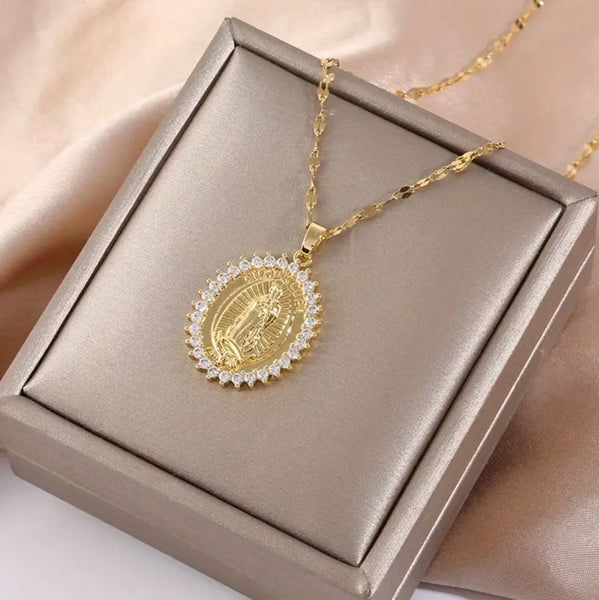 Virgin Mary Pendant Necklace Womens Lady Of Guadalupe Gold Chain New