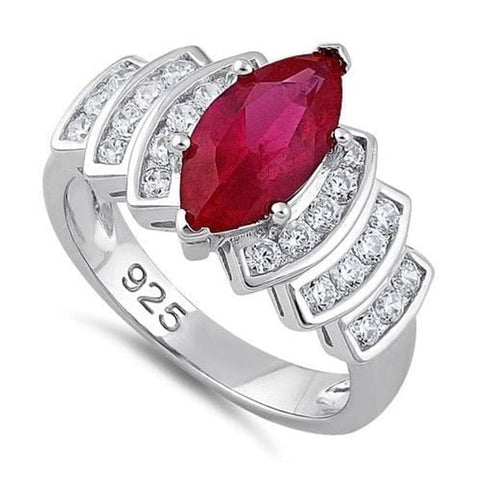 Marquise Cut Ruby CZ Sterling Silver Ring Womens Size 11 New