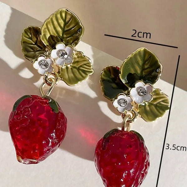 Strawberry Drop Dangle Earrings Womens Casual Rhinestone Retro Jewelry New
