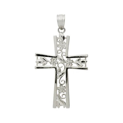 Sterling Silver Floral Cross Pendant