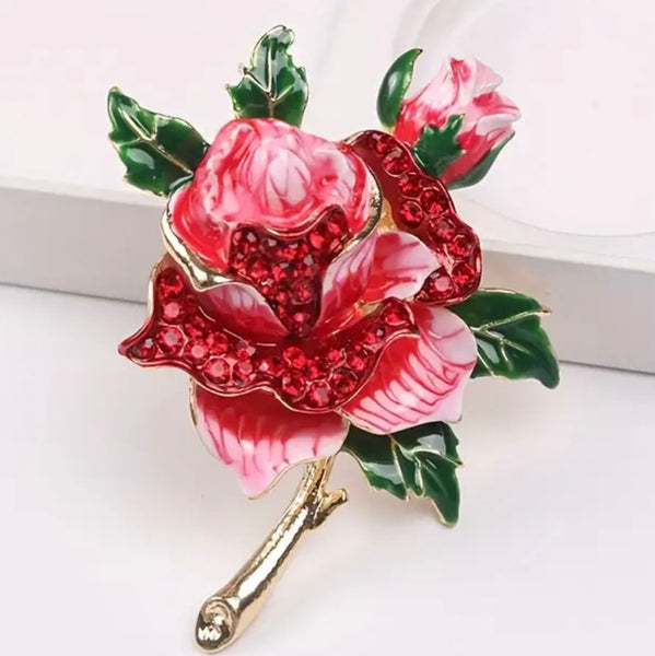 Crystal Rhinestone Rose Brooch Womens Enamel Fashion Floral Pin New