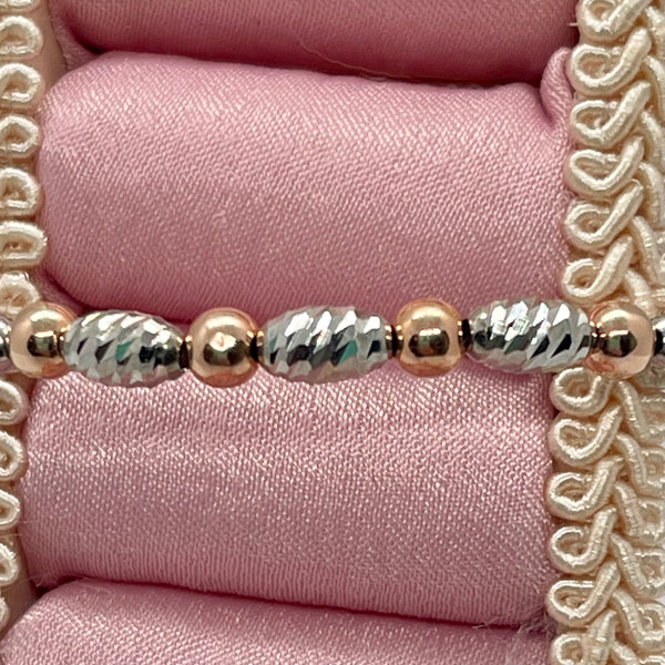 Italian Sterling Silver Spiral Rose Gold Plated Ball Beaded “Love” Bracelet