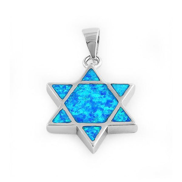 Sterling Silver Blue Lab Opal Star of David Necklace Pendant New