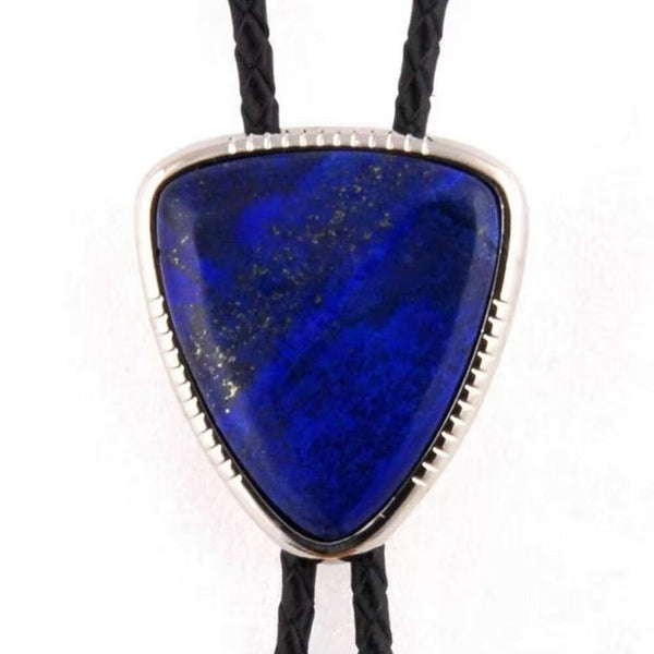 Triangle Blue Agate Stone Bolo Tie Mens Casual Western