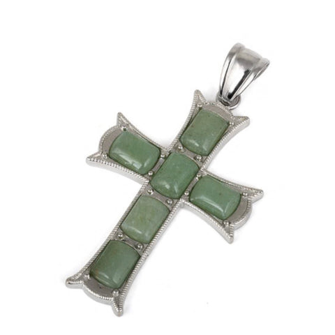 34x52mm Cushion Green Aventurine Cross Necklace Pendant New