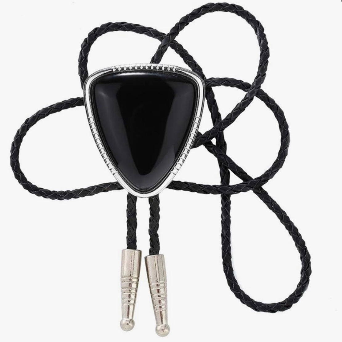 Triangle Black Agate Stone Bolo Tie Mens Casual Western Cowboy Accessory