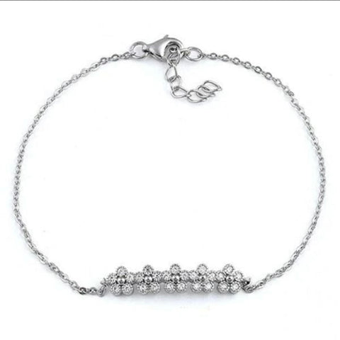 Sterling Silver Row of Flowers Clear CZ Bracelet New