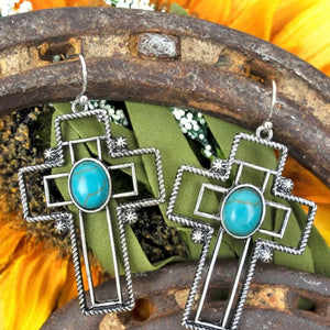 Western Turquoise Earrings Womens Open Cross Casual Dangle Boho Accessory New