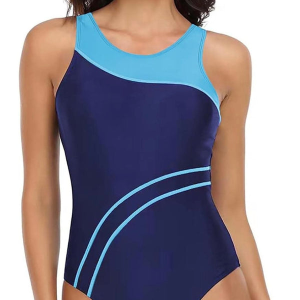 Athletic Swimsuits for Women One Piece Color Block Sporty Slimming Bathing Suit Size Large