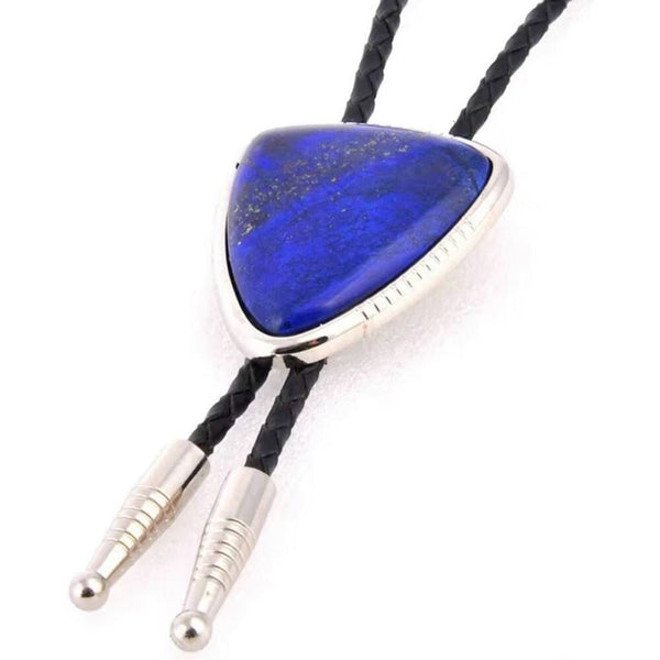 Triangle Blue Agate Stone Bolo Tie Mens Casual Western