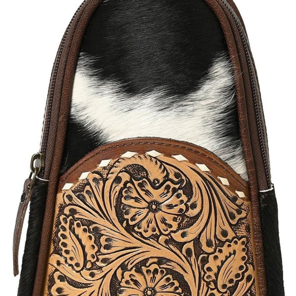 New Ohlay Bags Sling Hand Tooled Hair On Genuine Leather