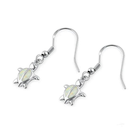 Sterling Silver White Lab Opal Sea Turtle Hook Earrings New