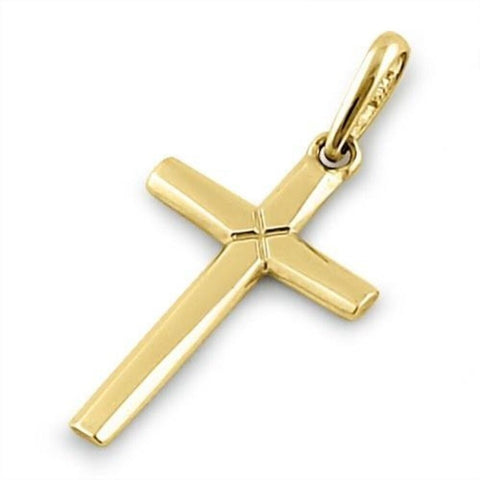 Solid 14K Yellow Gold Plain Cross Pendant For Necklace New