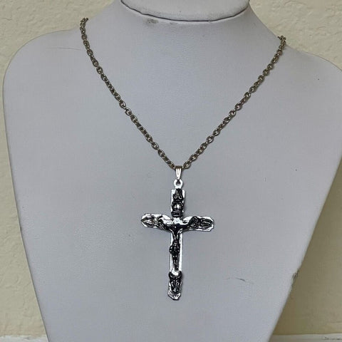 Vintage Crucifix Cross Silver Pendant Women Men’s 18” Chain