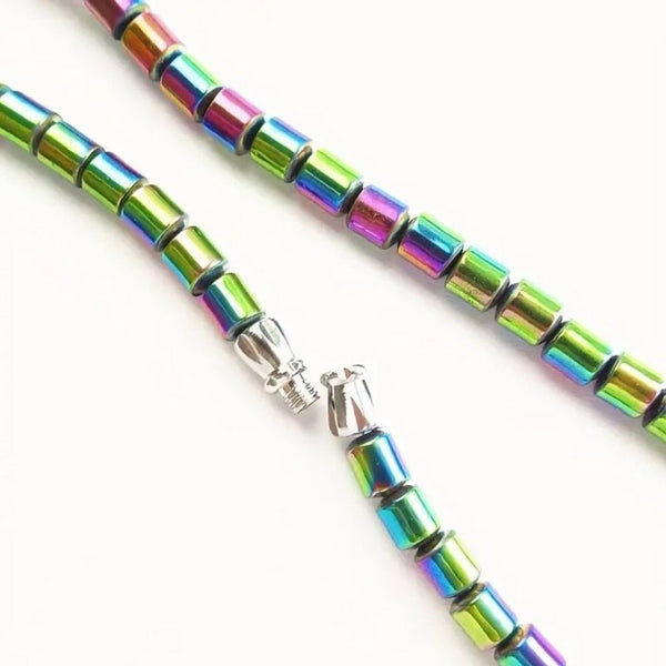 Vibrant Rainbow Hematite Stone Sea Horse Pendant Necklace