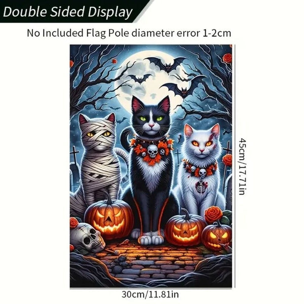 Halloween Double Sided Garden Flag 12x18 Inch Cats Pumpkins