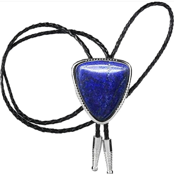 Triangle Blue Agate Stone Bolo Tie Mens Casual Western