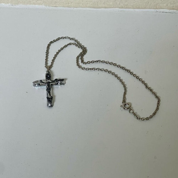 Vintage Crucifix Cross Silver Pendant Women Men’s 18” Chain