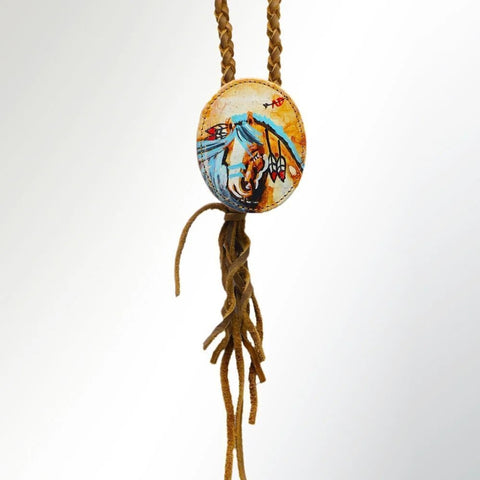 Western Braided Genuine Leather Horse Necklace Hand Painted