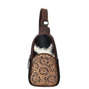 New Ohlay Bags Sling Hand Tooled Hair On Genuine Leather